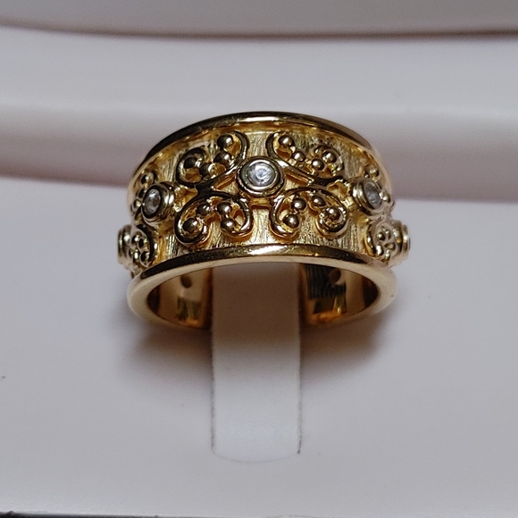 Gold Vermeil 925 Thailand Band Ring Byzantine Style Size 8 - Picture 10 of 15